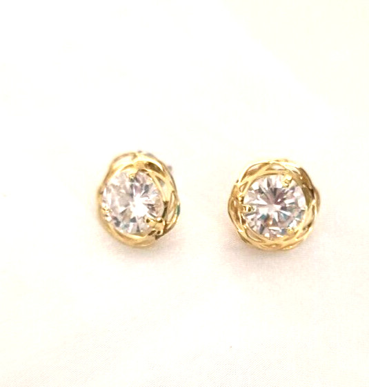 Women’s Earrings Pierced Ears Clear Crystal Gold Tone Button Style Scalloped