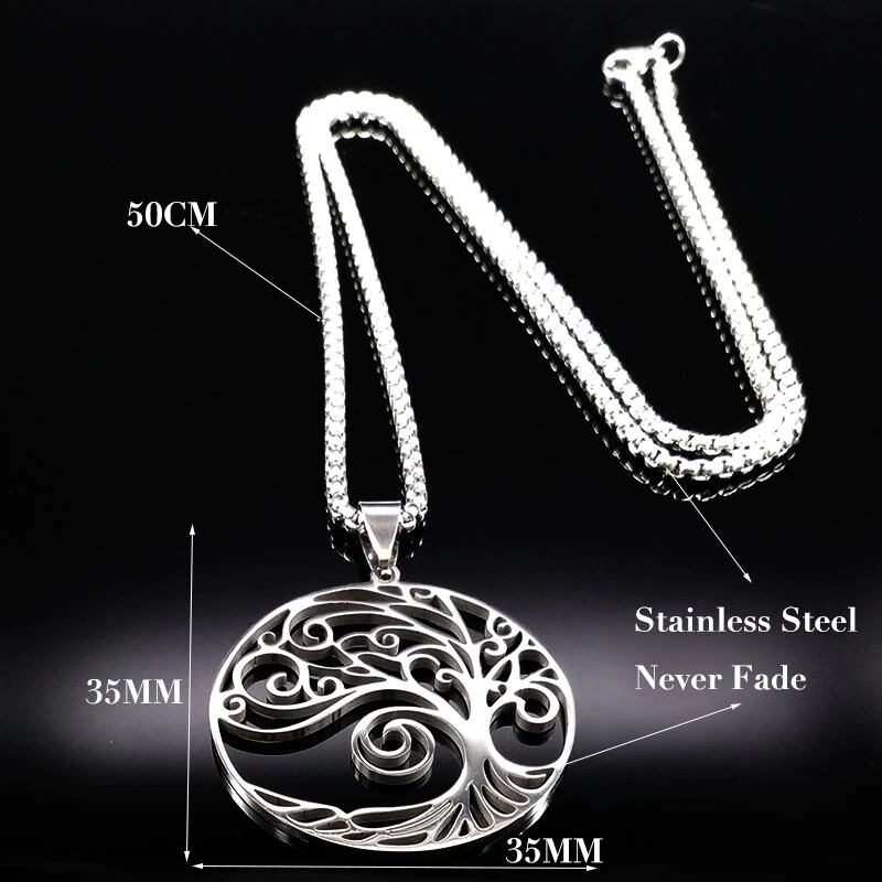 Tree of Life Stainless Steel Pendant Chain Necklace Silver Gold Color Women Men