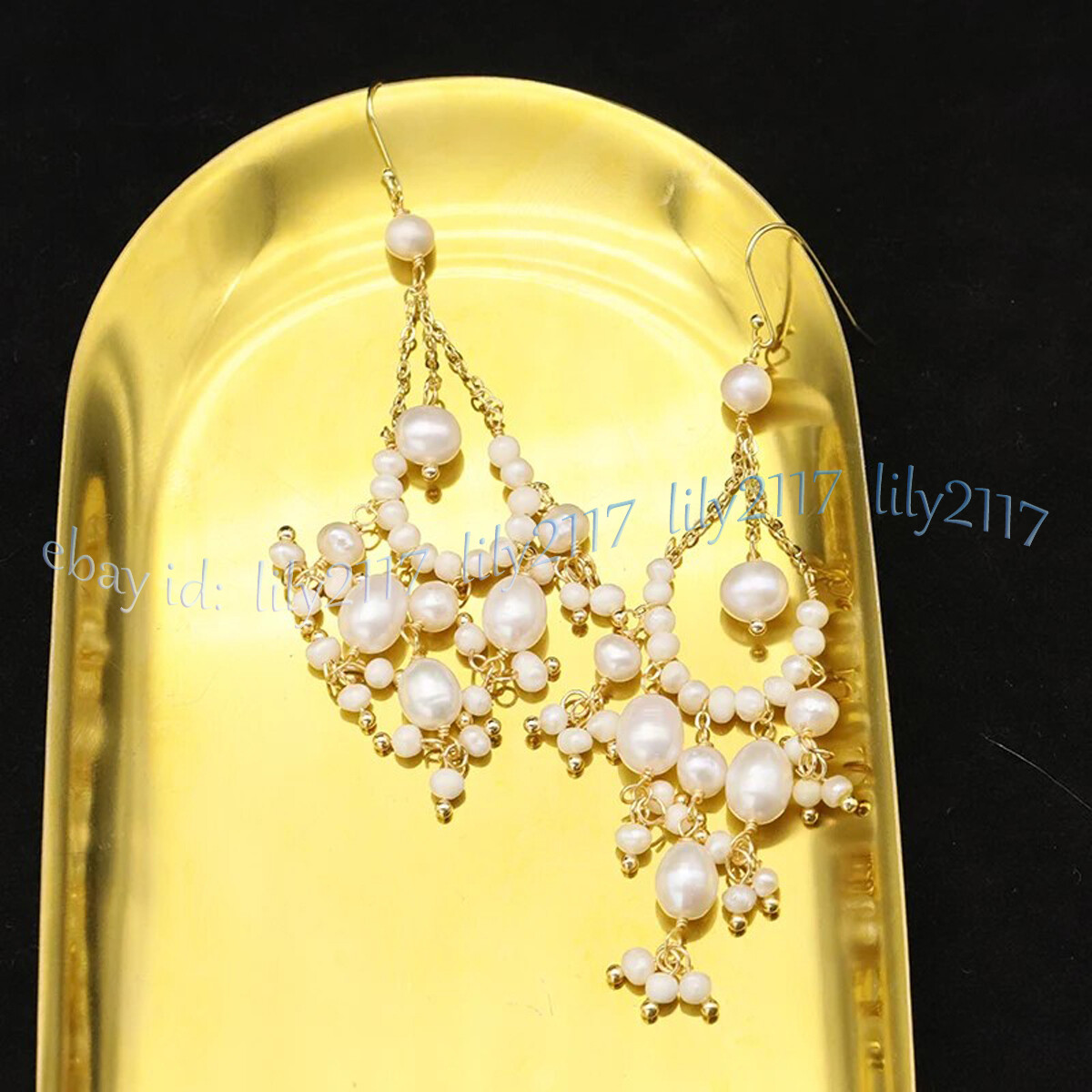 Beauty Natural White Freshwater Baroque Pearl Cluster Dangle Gold Hook Earrings