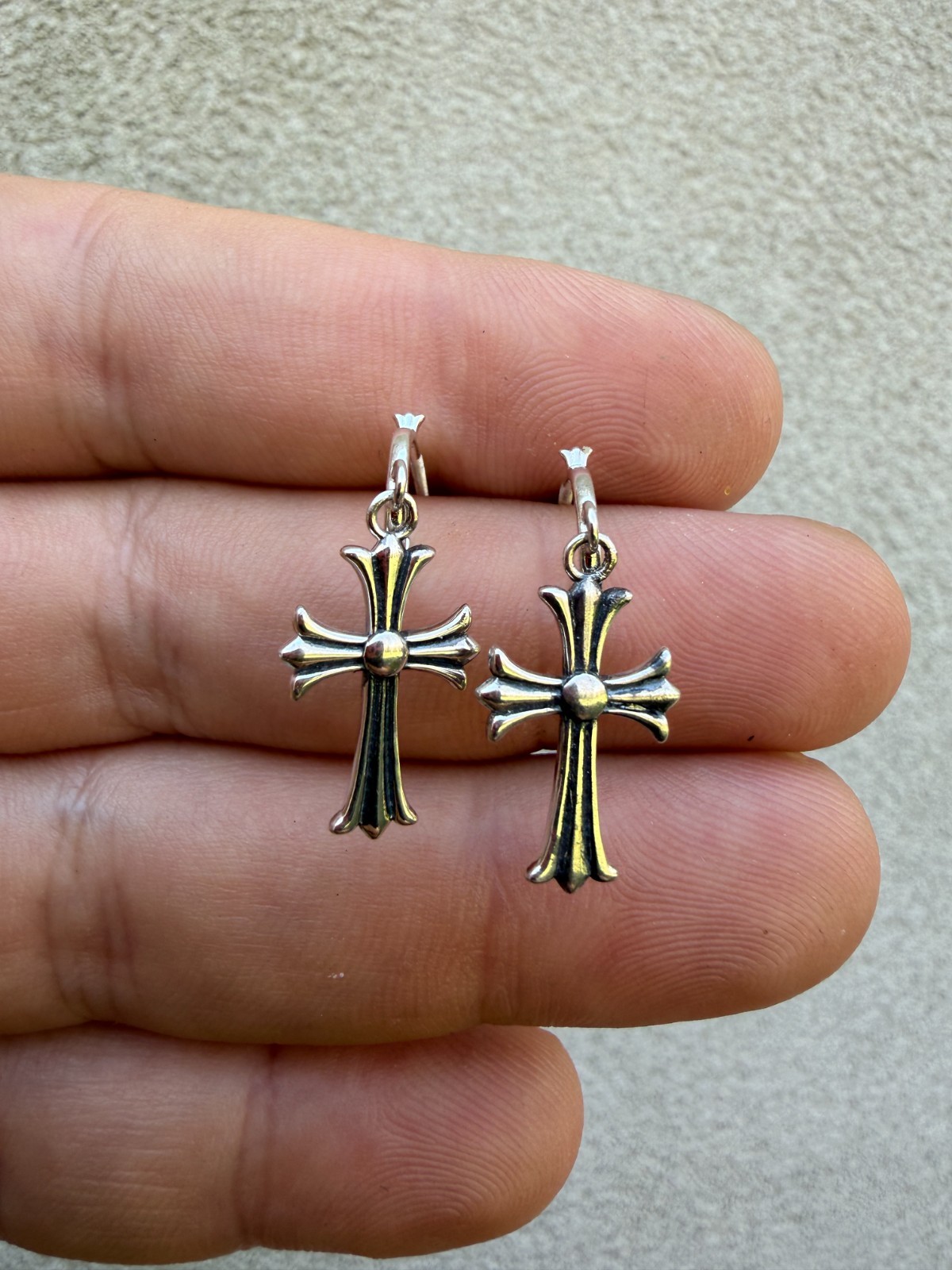 Hearts Chrome Star Earrings Huggie Hoops & Dangle Cross 925 Silver Oxidized