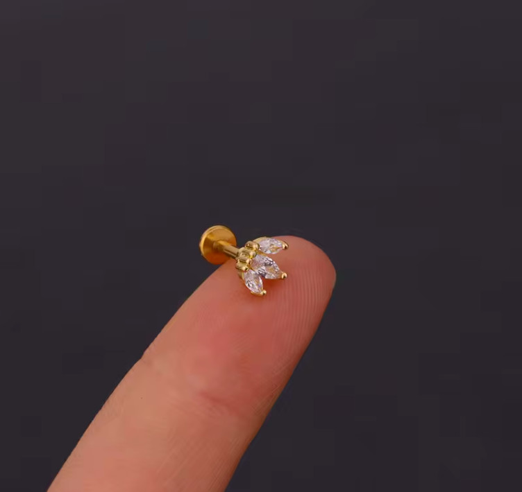 Internal Threaded Flat Labret Back Cartilage Helix Lobe Tragus Conch Earring UK