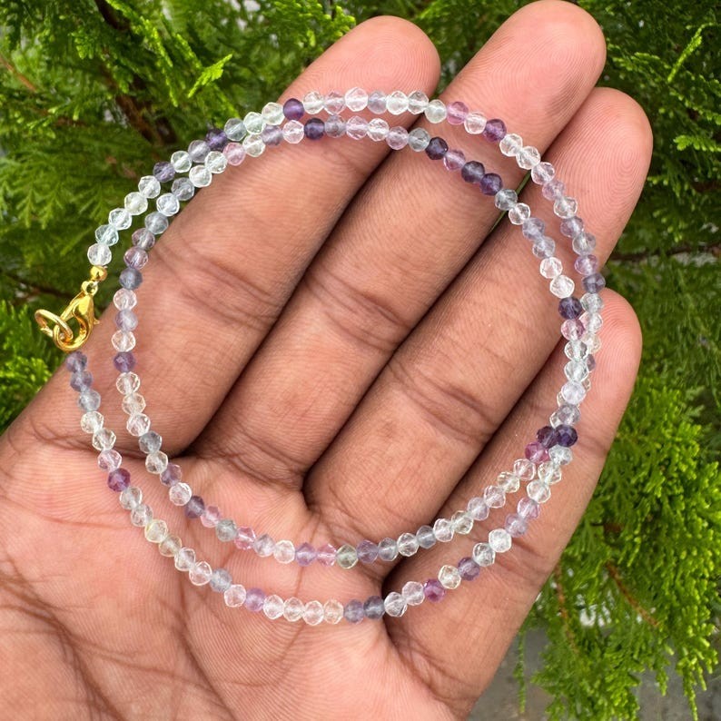 A++ Blue Fluorite Faceted Round Gemstone Beads December Birthstone Necklace 24”