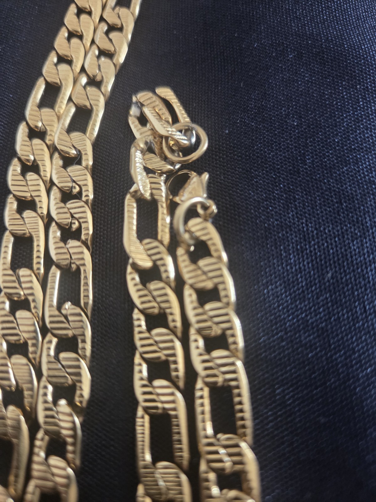 Gold Tone Figaro Chain Bracelet with Lobster Clasp, No Stone