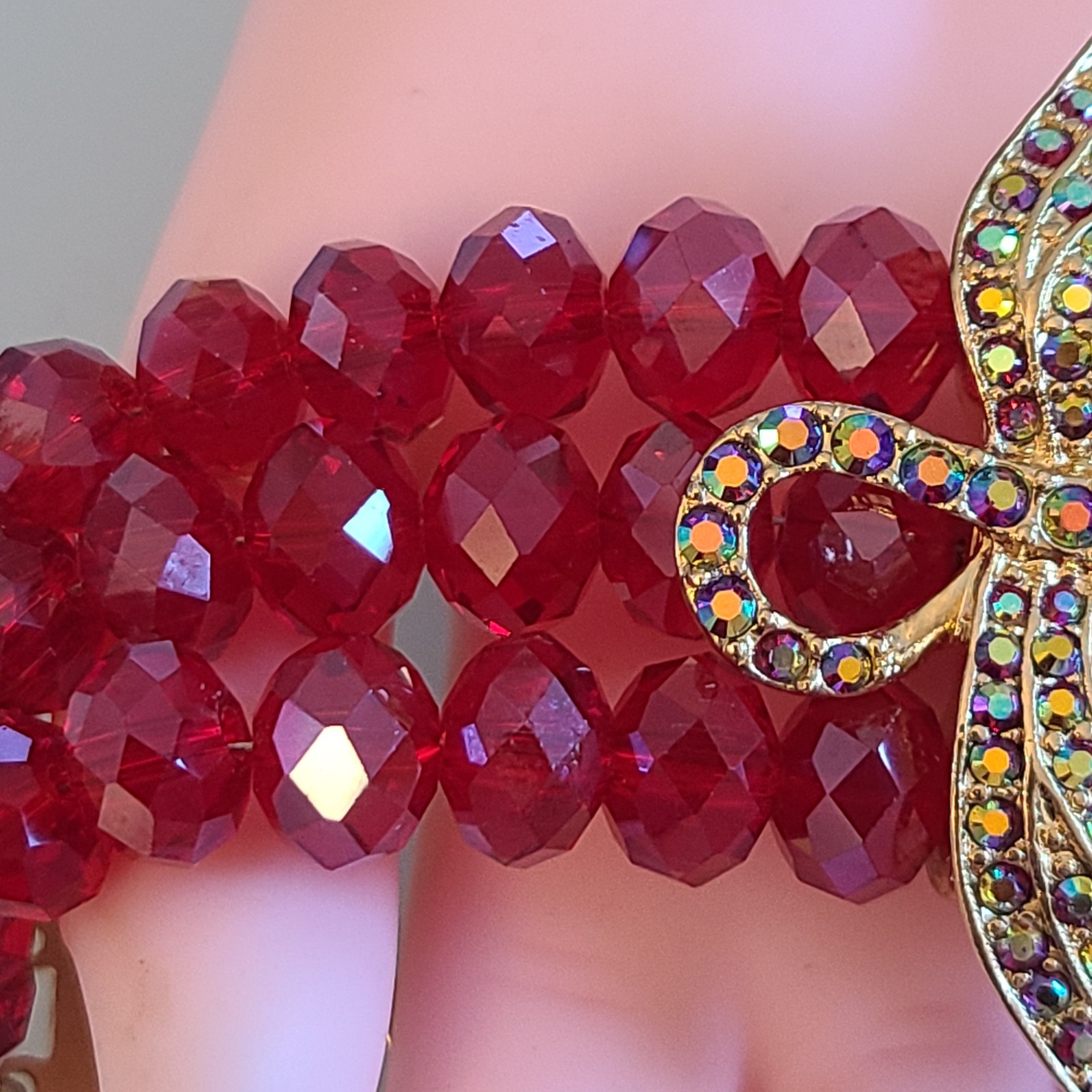 SALE Kirks Folly Dragonfly Desire 3 Strand Crystal Bracelet RUBY RED 9 IN WOW