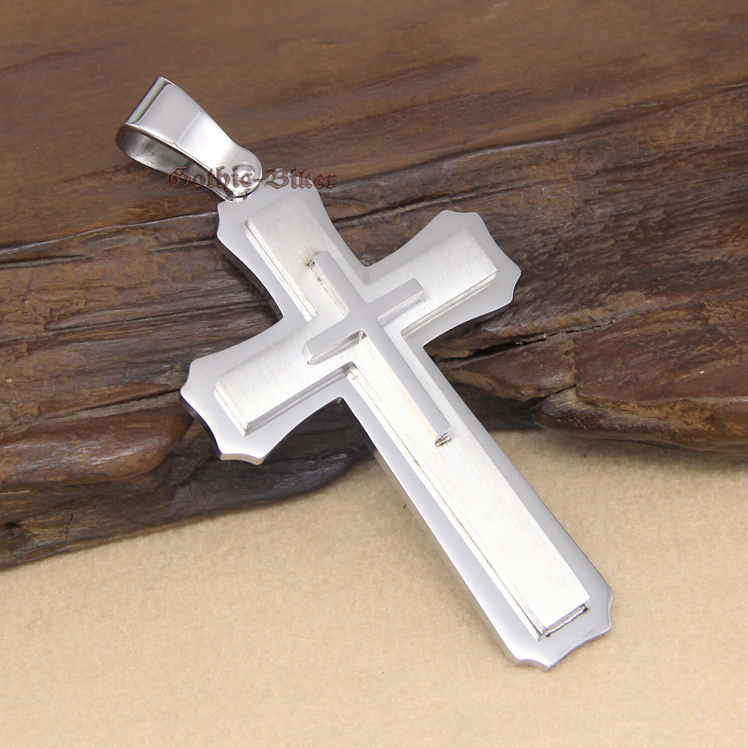 Men’s HUGE Large Heavy Solid 316L Stainless Steel Cross Pendant Necklace 3 Layer