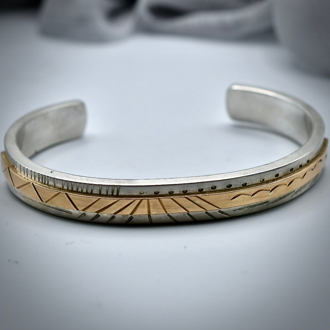 VTG Larry Martinez Taos LM © Sterling Silver Gold Mixed Metal Ribbon Cuff 30g