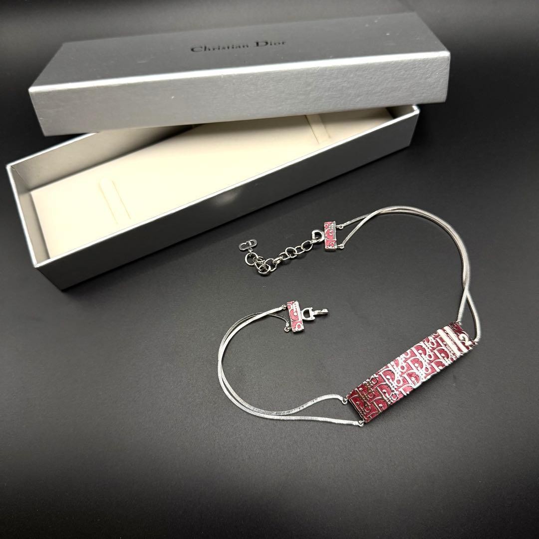 Dior Silver-Tone Red Trottier Choker Necklace Galliano Era 40cm/16in