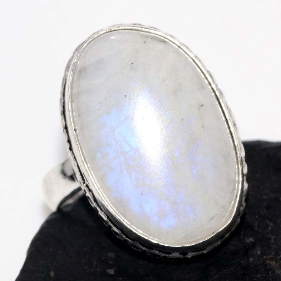 925 Silver Plated Rainbow Moonstone Ring US 6.5 Ethnic Fusion Design Trendy MJ