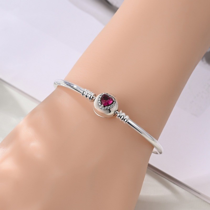 PANDACH 925 Sterling Silver Minimalist Pink Heart Girly Bracelets Jewelry Gifts