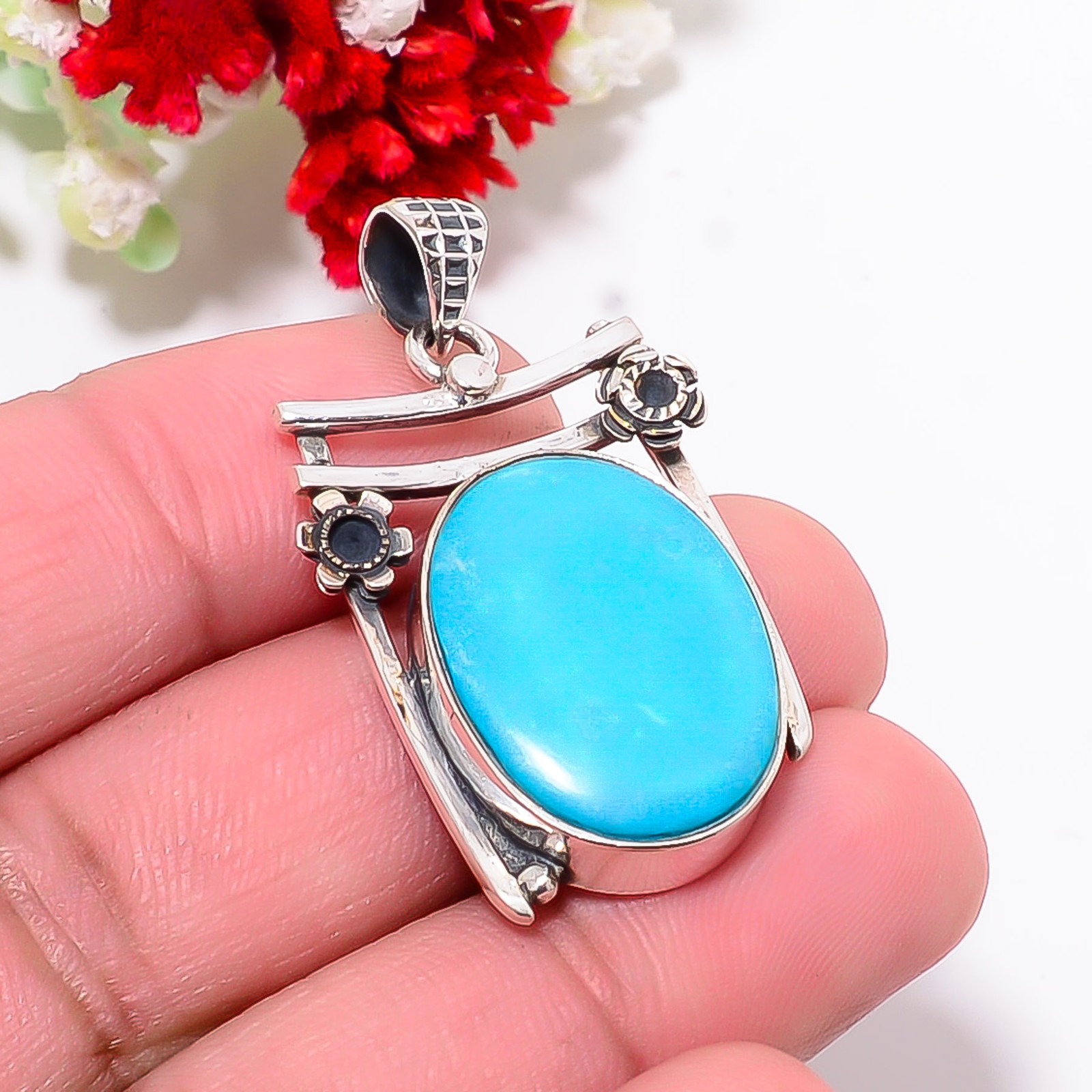 Magnesite Turquoise Designer Handmade 925 Sterling Silver Pendant 1.5″ P46611995