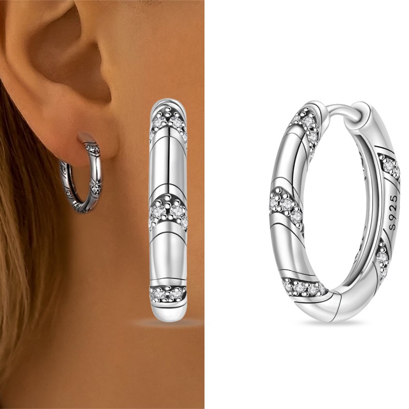 PANDACH 925 Sterling Silver Tiny Vintage Woven Circle Hoop Earrings For Women