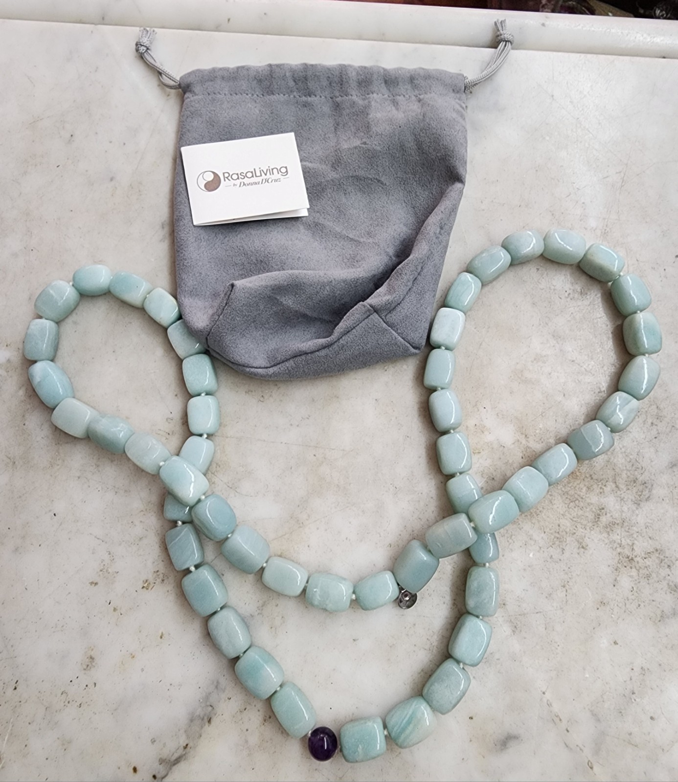 Donna D’Cruz Rasa Living Amazonite And Amethyst Bead Necklace 36″