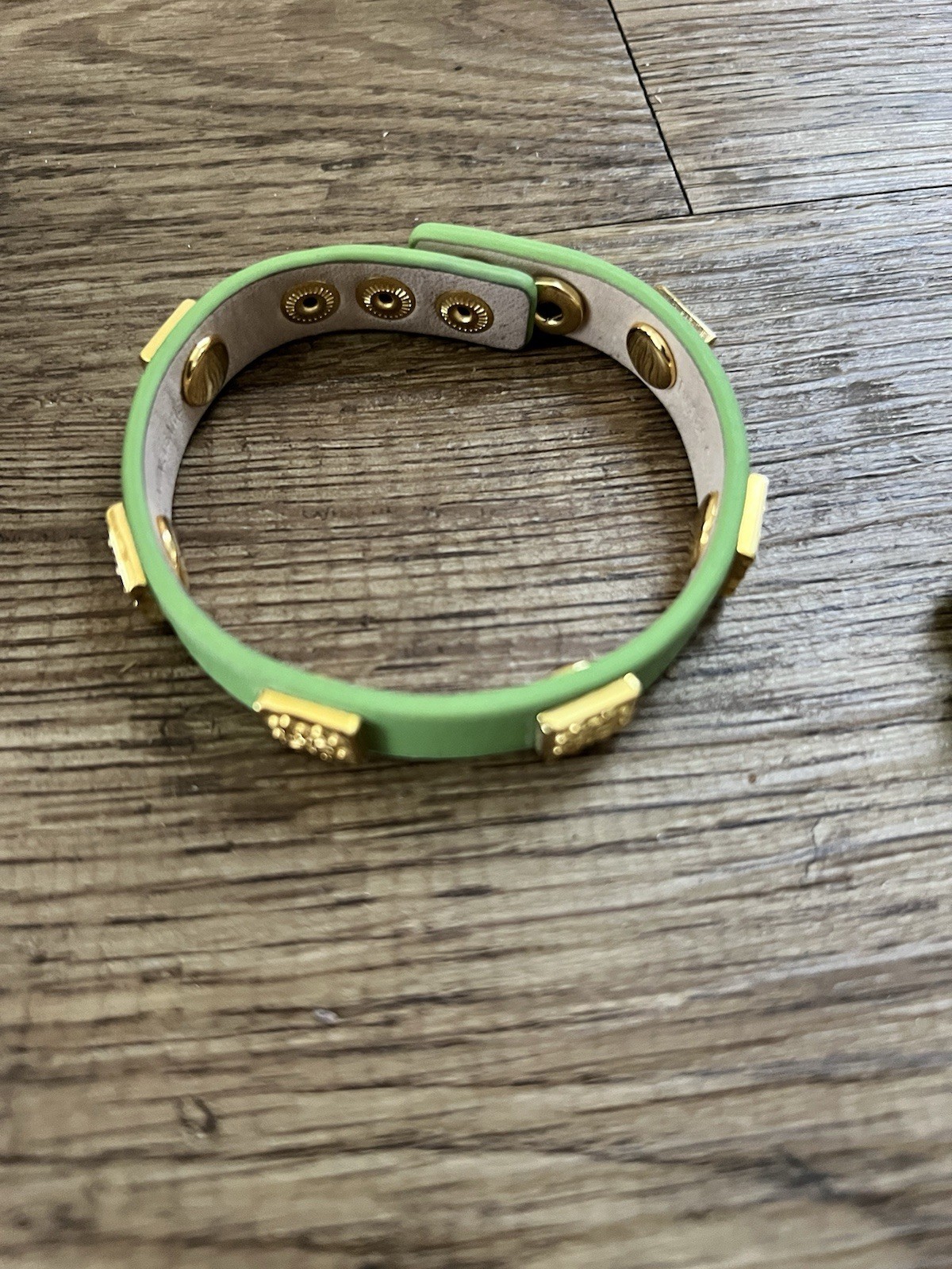 Rustic Cuff Signed Green Crystal Gold Plated Bracelet Jewelry Set