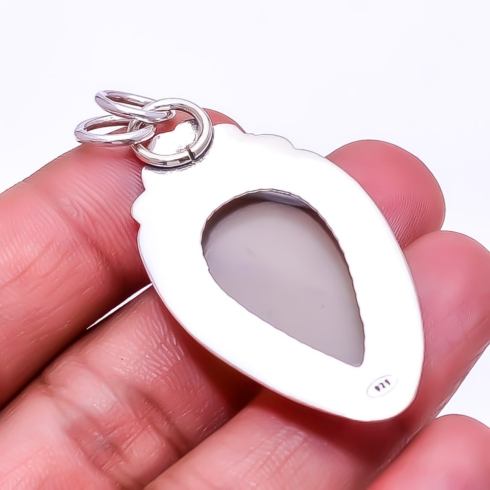 Moonstone -Sri Lanka Oxidised Two Tone 925 Sterling Silver Pendant 2.03″ P13