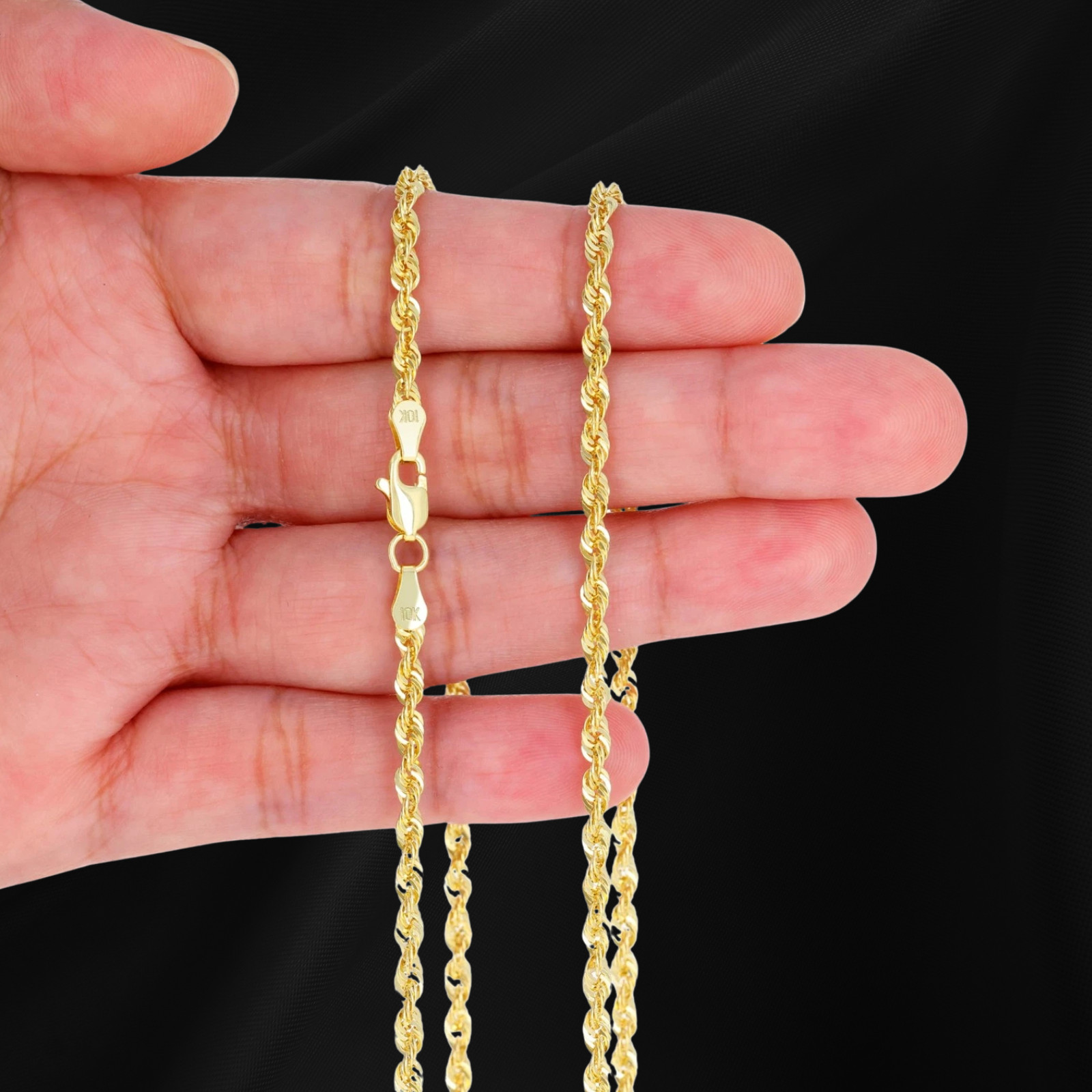 10k Rope Chain 3mm in width Semi Solid , in 16,18,20