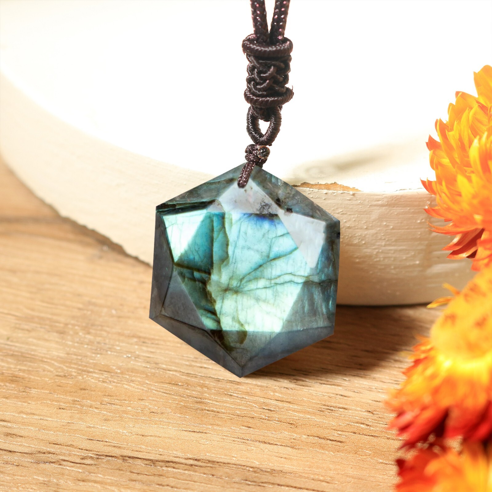 Labradorite Cord Necklace Natural Healing Crystal Pendant Spiritual Jewelry
