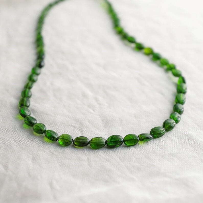 A++ Nature Chrome Diopside Smooth Oval Shape Gemstone Beads Women Necklaces 18”