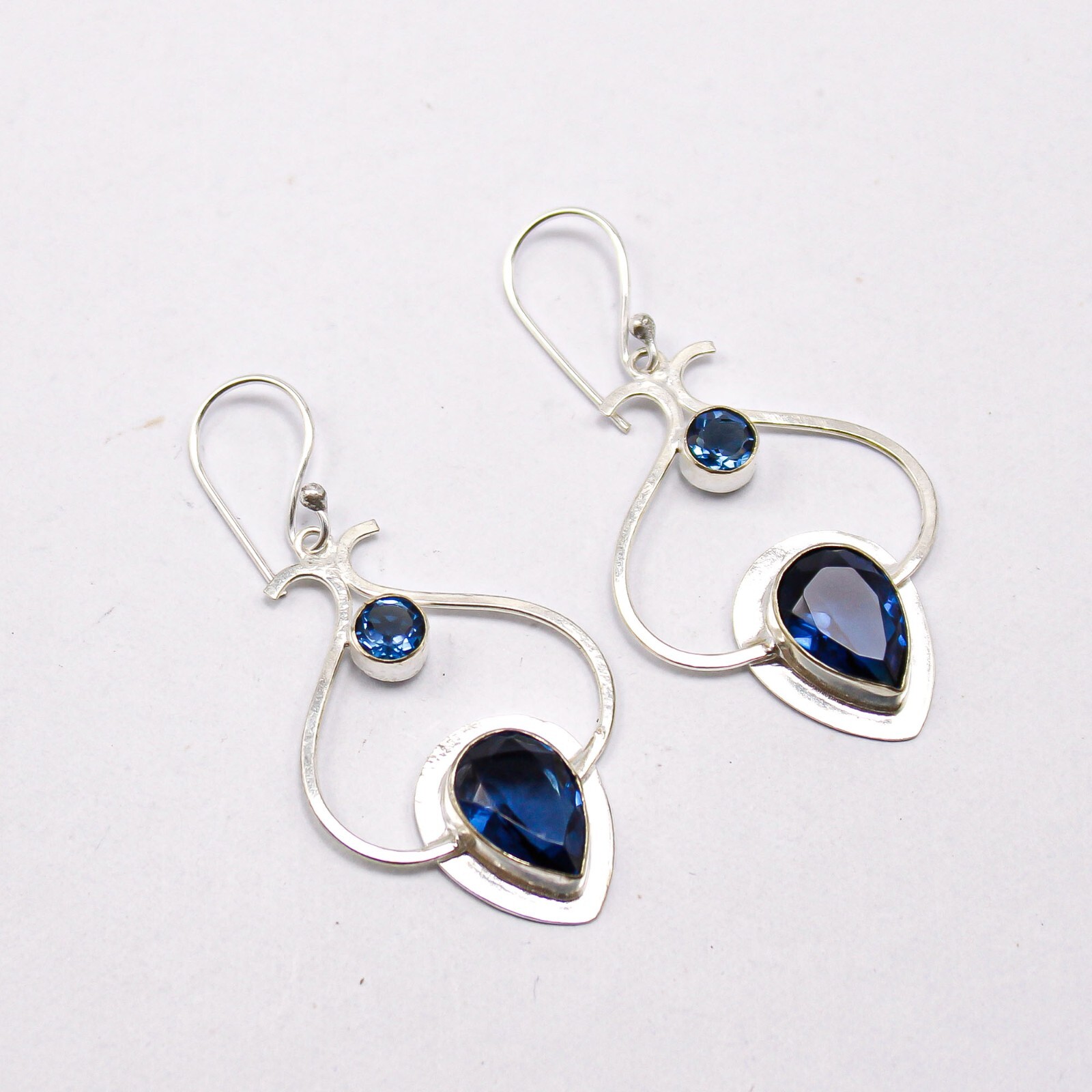 London Blue Topaz Gemstone Jewelry 925 Silver Handmade Earrings 2.2″ For Women