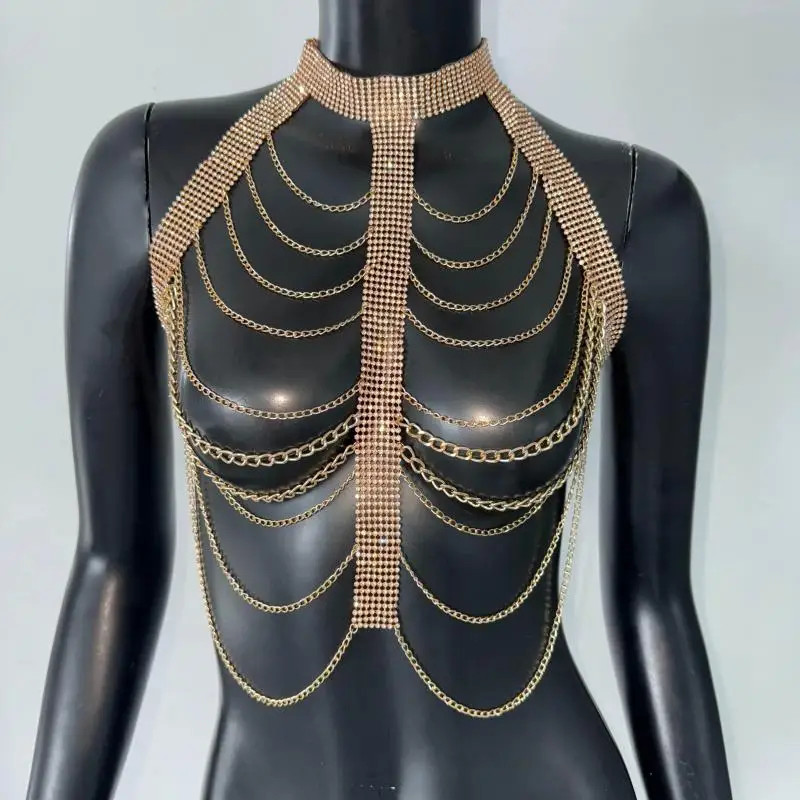 Body Chain White Pearl Suspender Silver Chain Top Metal Layered pearl