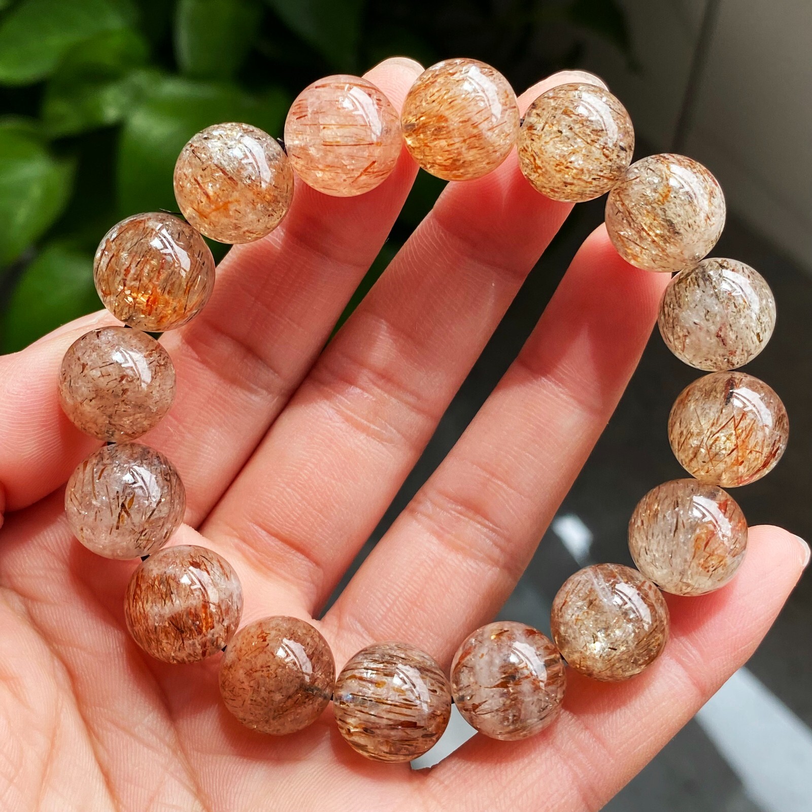 13.1mm Natural Red Gold Rutilated Super 7 Quartz Crystal Beads Bracelet 1701