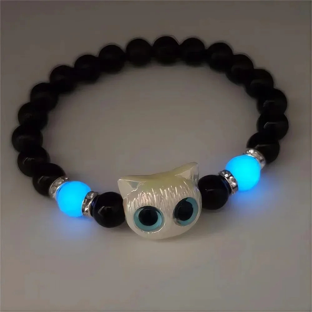 White Luminous Beads Fashion Couple Bracelets Matching Charm for Women Men Cat