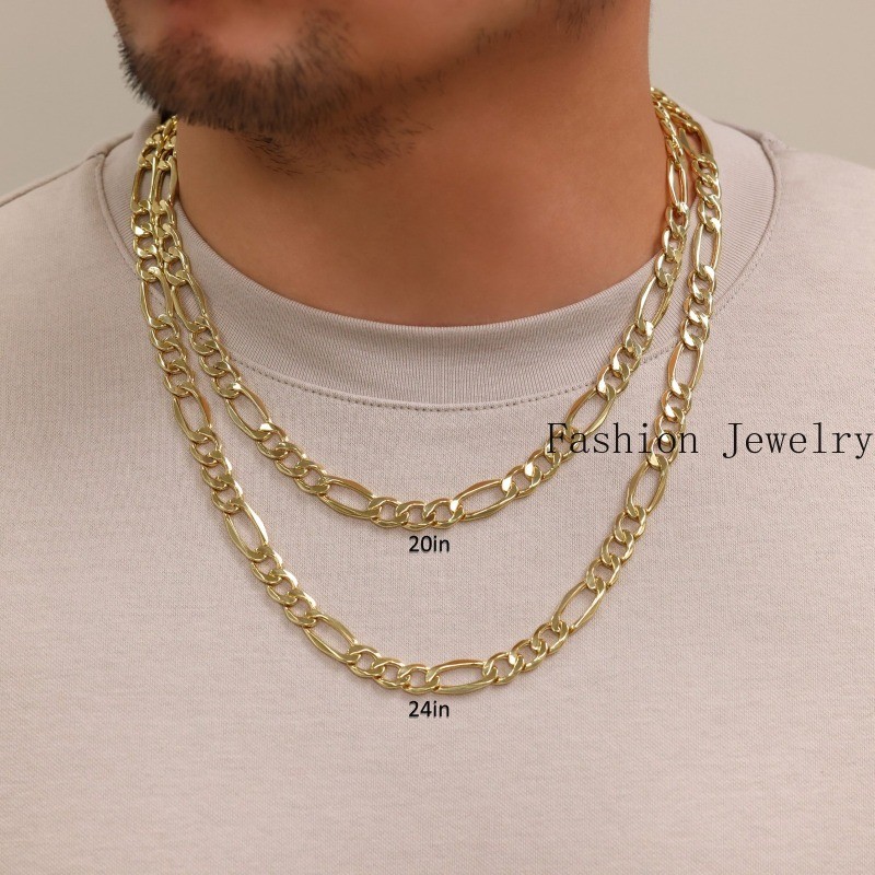 10K Yellow Gold 9mm Mens Figaro Italian Link Chain Necklace Mens 20″-30″