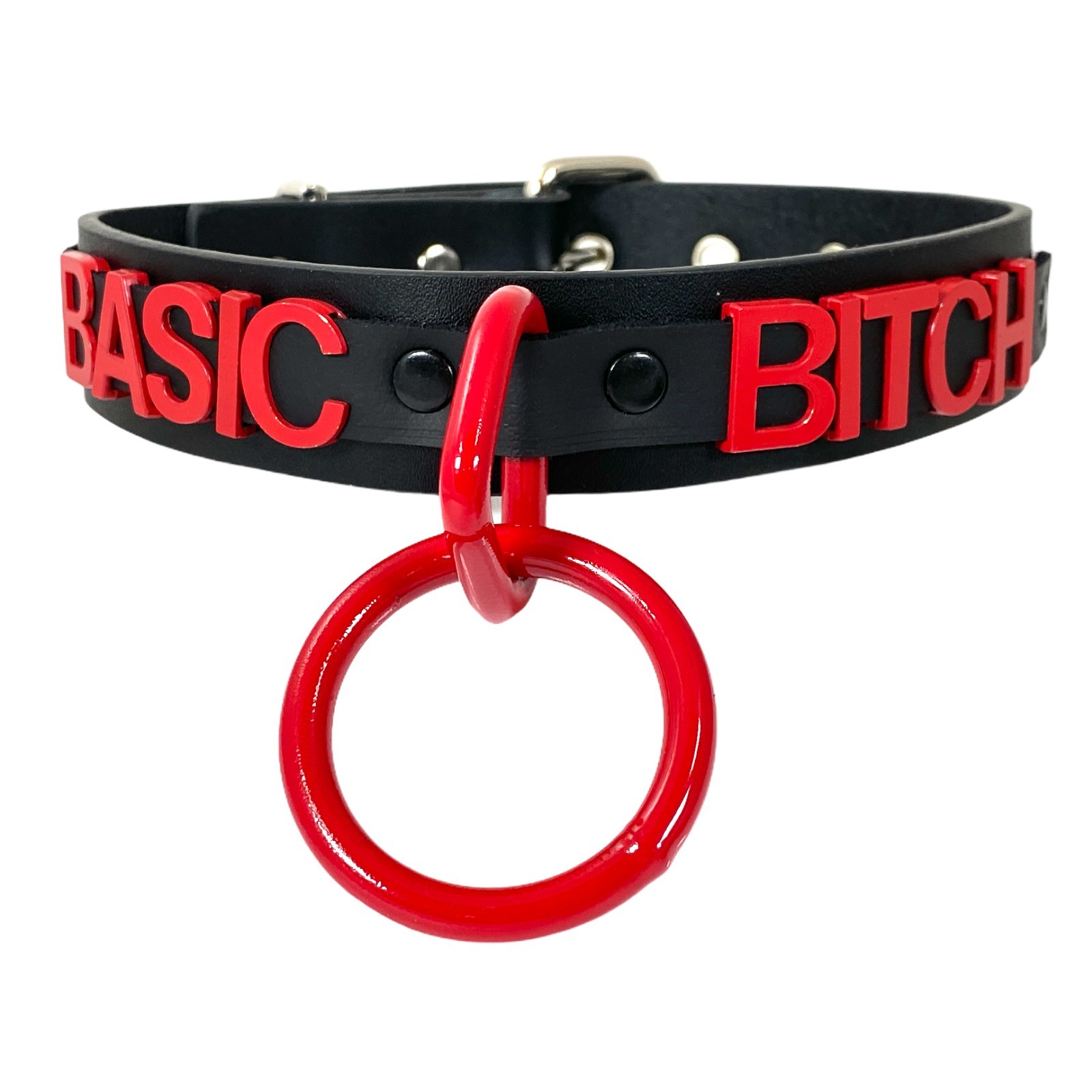 Name Bondage Collar Black O Ring RED Letter Slave Leather BDSM Slut Choker