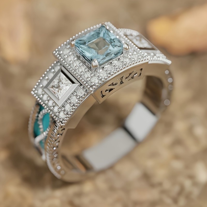 5Pcs Boho Turquoise Zircon Rings Set for Women Fashion Daily Jewelry Gift