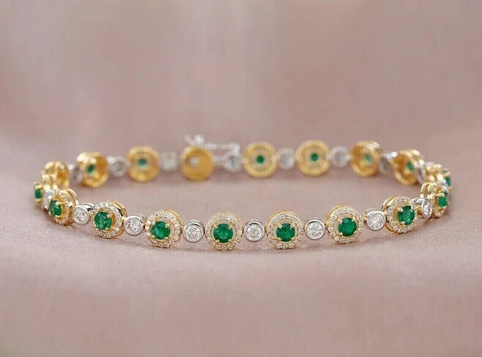 7 Ct Round Cut Simulated Emerald Women’s Tennis Bracelet 14K Yellow Gold Plated