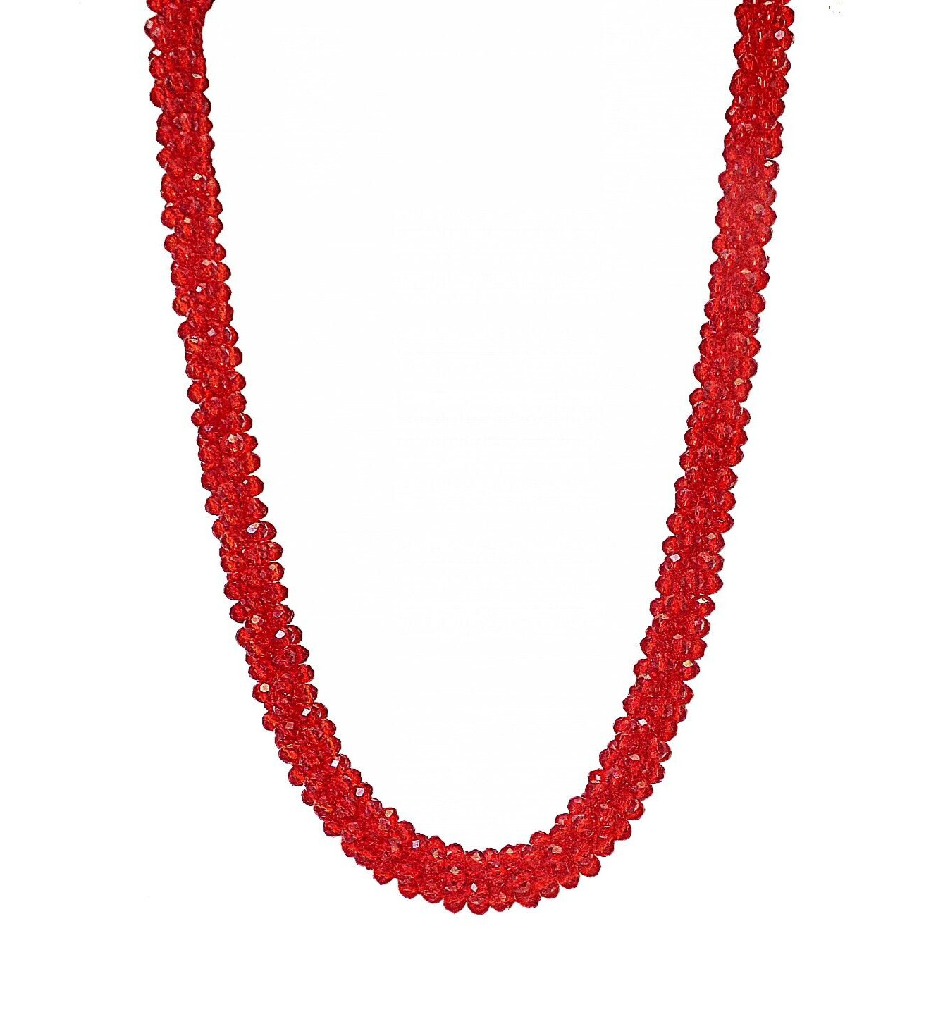 Red glass beaded necklace in a sparkling thick cluster beaded rope design New