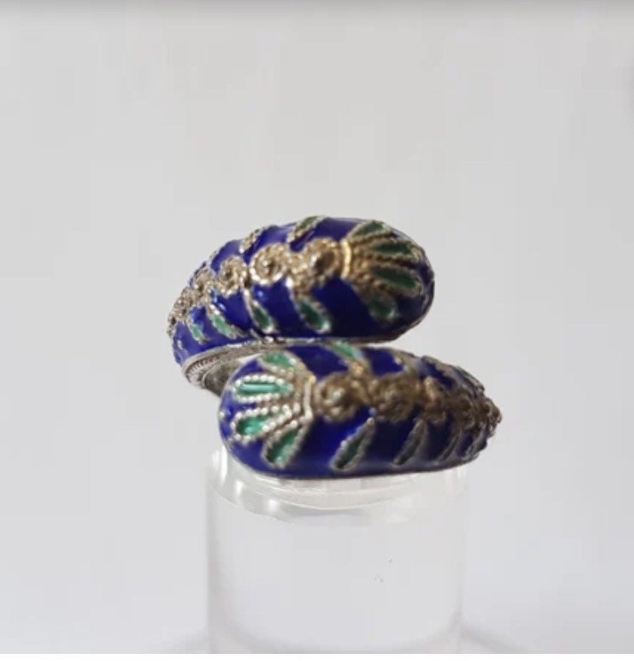Vintage Ring silver 925 intricately crafted enamel Snake Victorian Style Blue