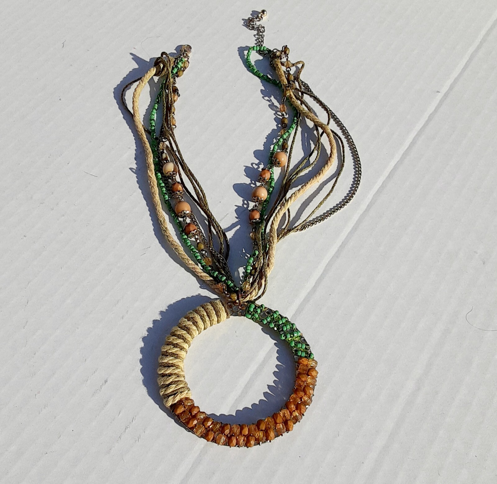 Boho Jewelry Necklace Wire Wrapped Pendant Layered Wood Unique Rare