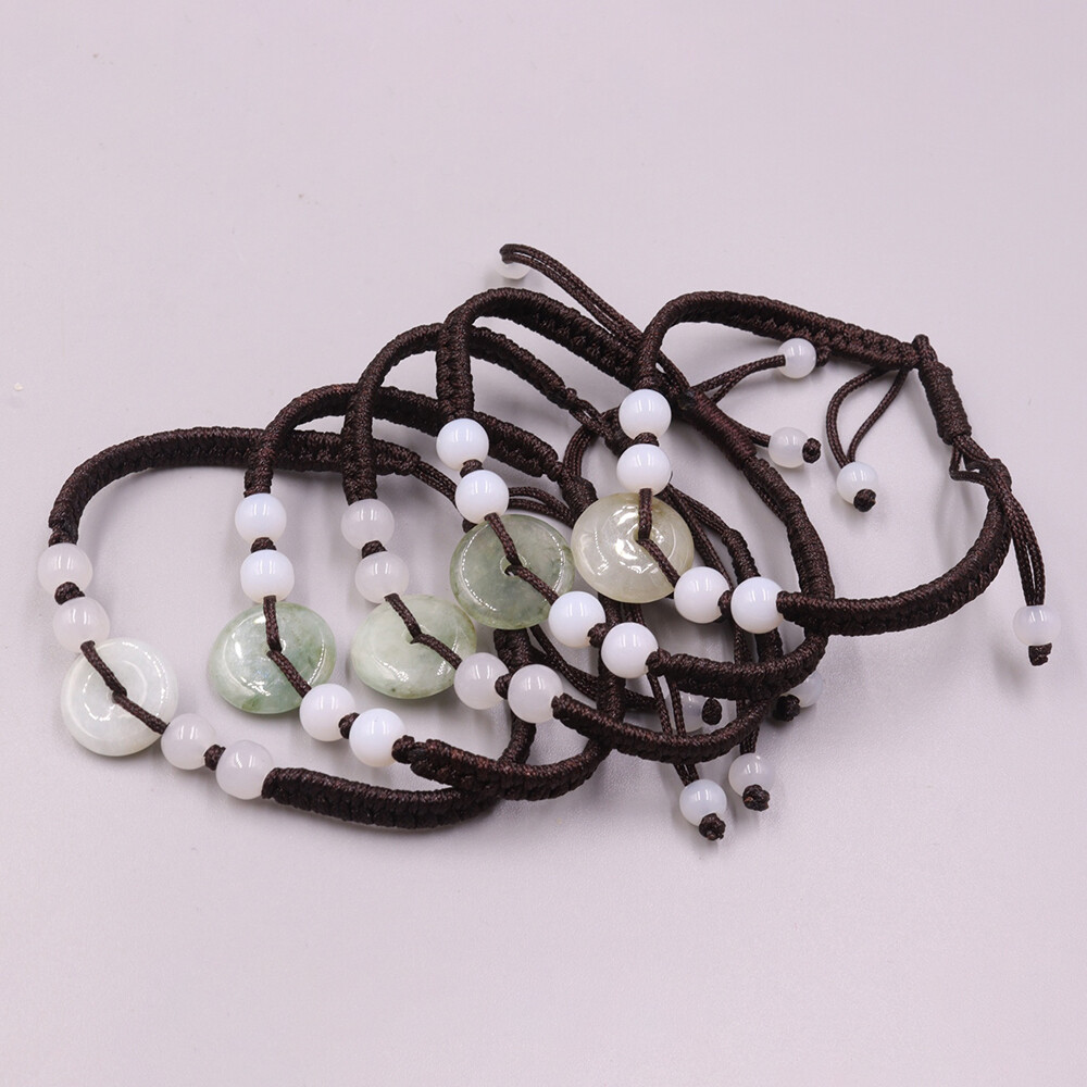 5pcs Real Grade A Natural Jade Men Women Lucky Circle Peace Beads Bracelet