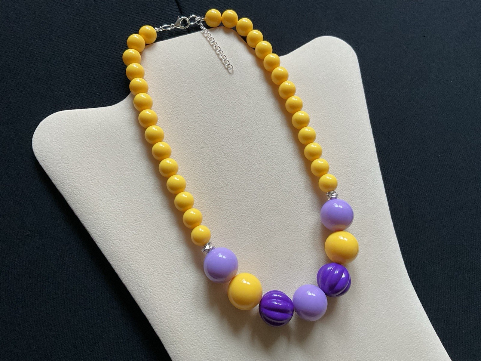 Chunky Yellow, Lilac And Purple Beads Adjustable Necklace