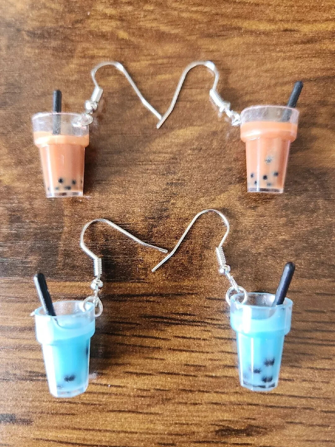Bubble Boba Tea Cup Earrings 2 Sets brown and blue