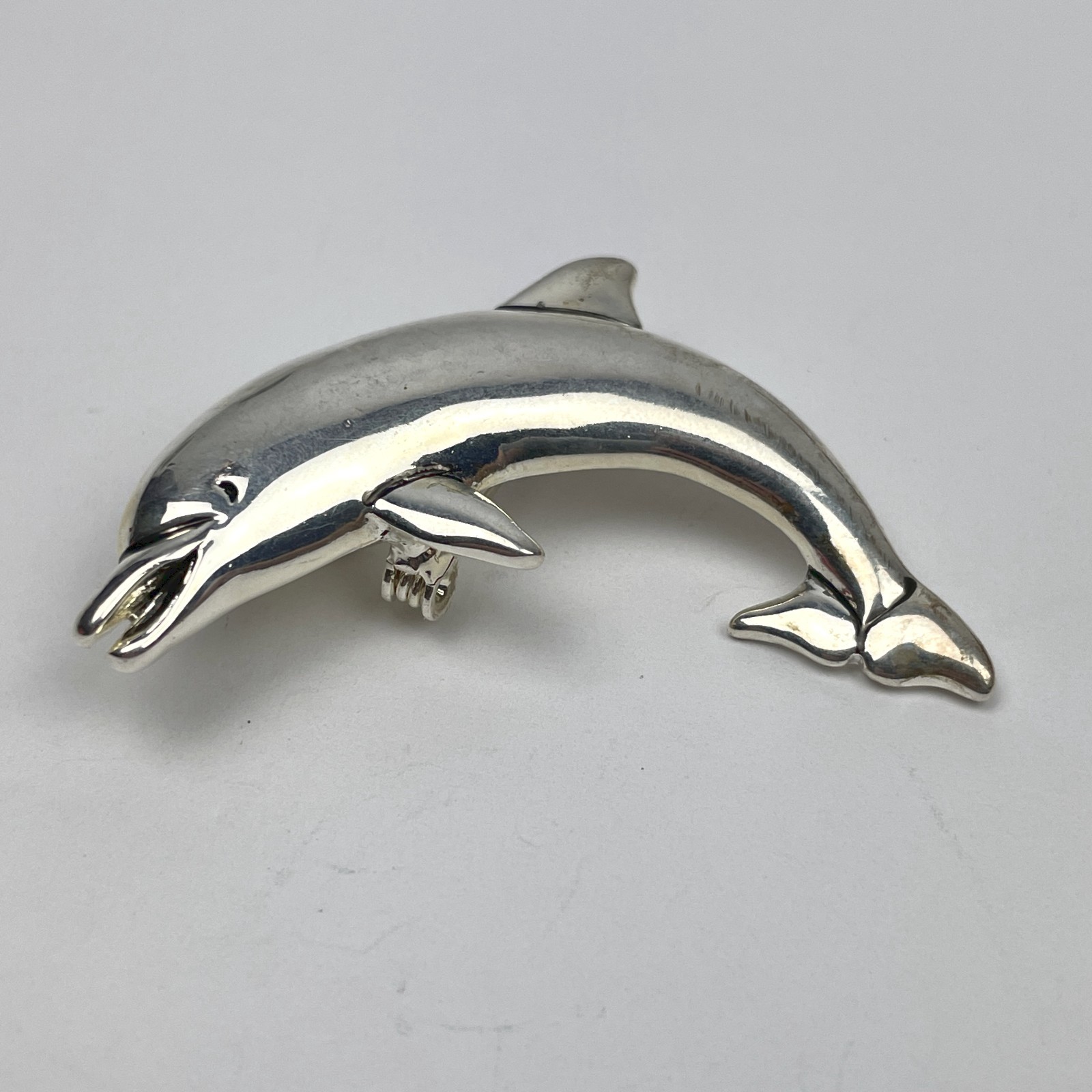 VTG Silver Tone Dolphin Brooch Pin Pendant Combo Leaping Textured Back Unsigned