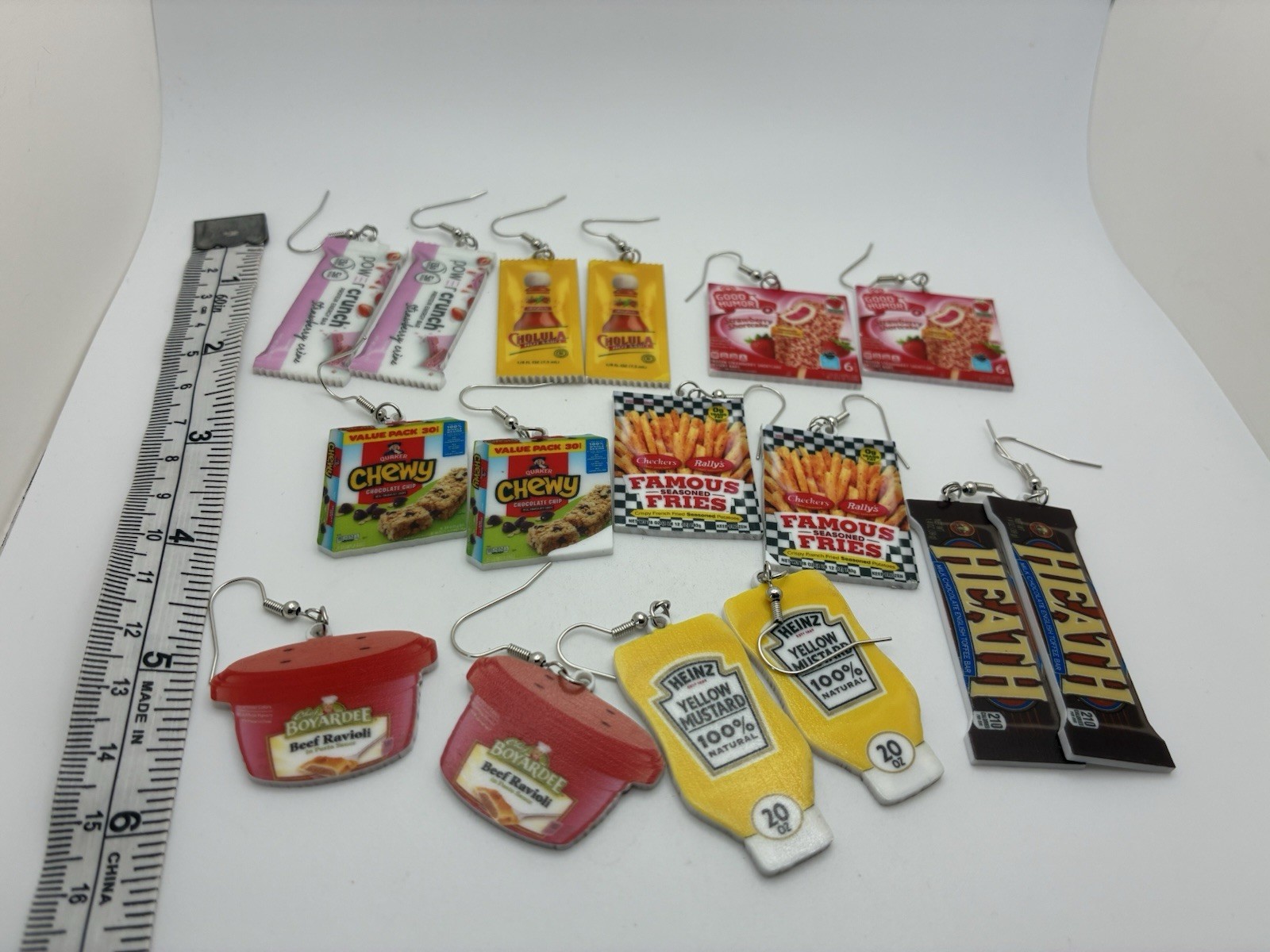 8 Pair Lot Food Presented Pierced Hook Earrings Heath Mustard Fries Chewy
