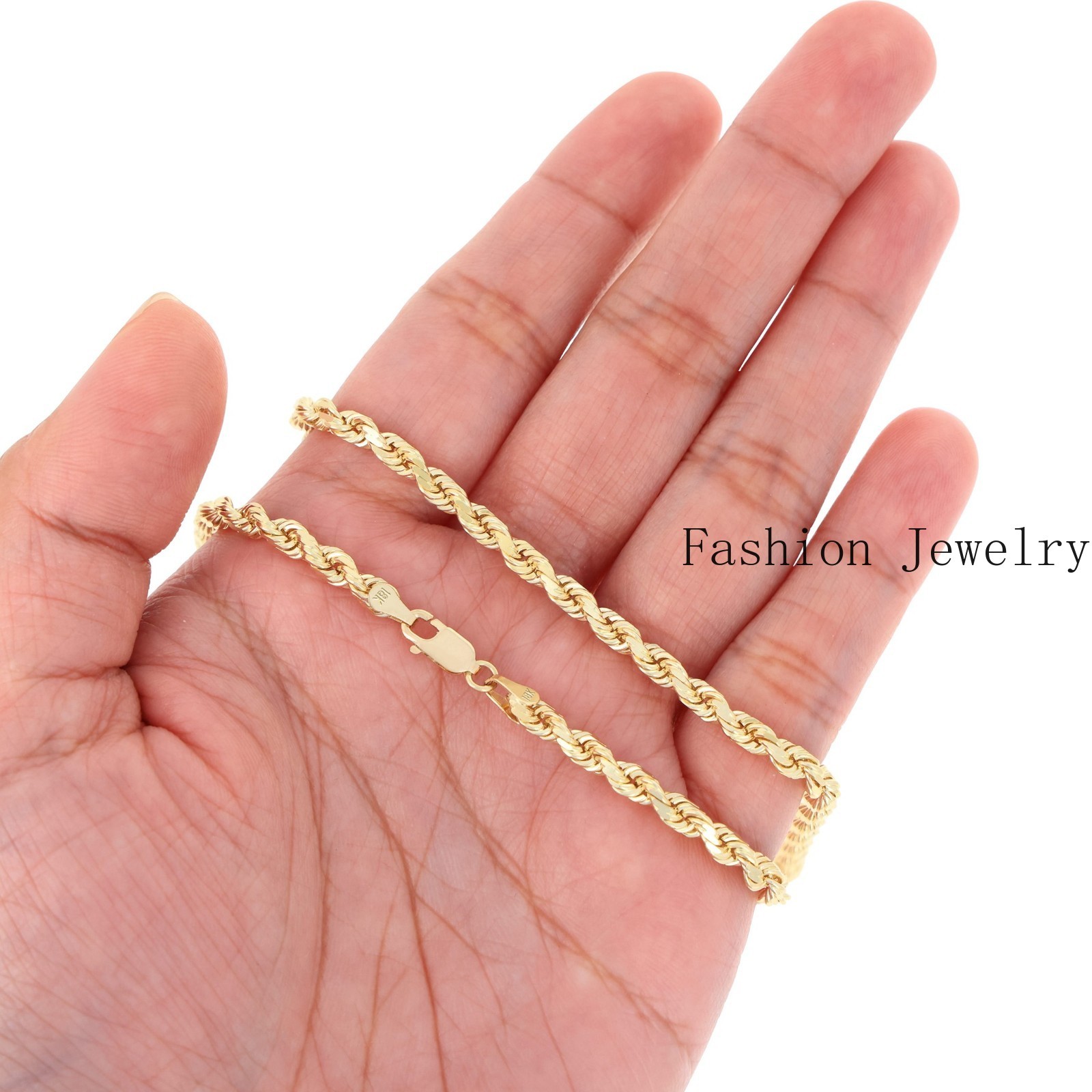 18k Yellow Gold 4mm Diamond Cut Rope Chain Italian Necklace Mens Womens 16″-28″