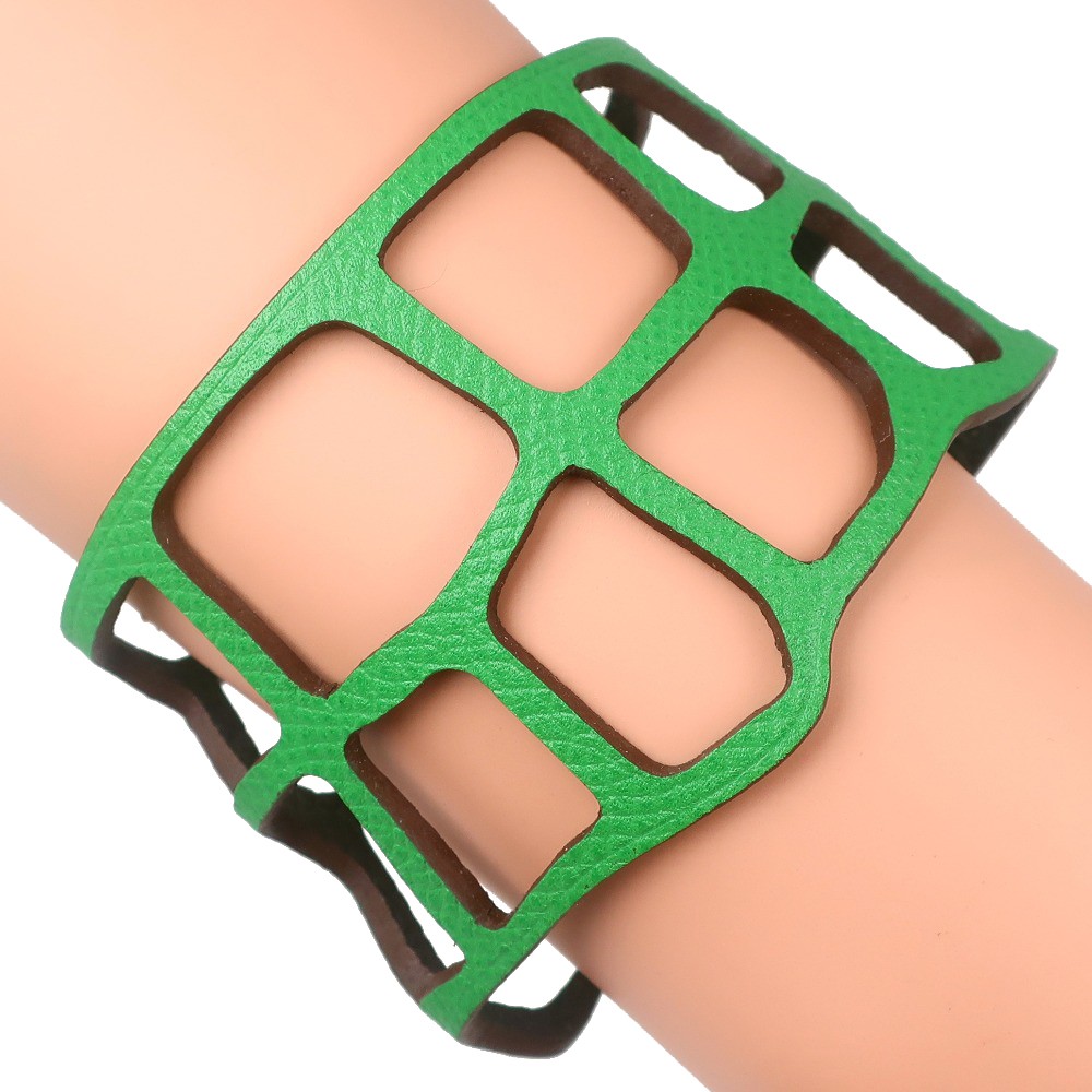 HERMES petit ache ecaille Bangle Bracelet Green/SilverHardware Togo 11g Women
