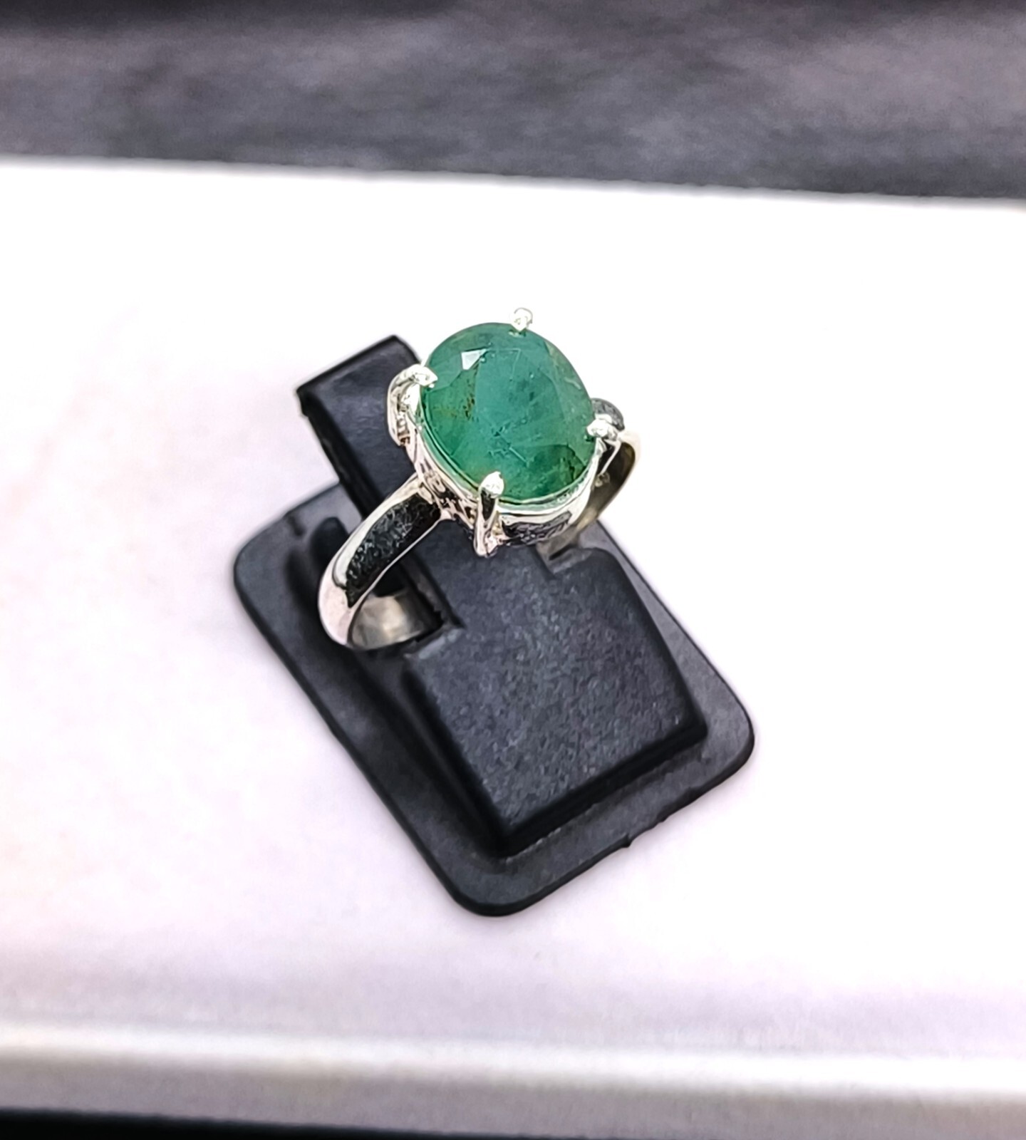 Natural Zambia Emerald Silver Ring Zambia Green Emerald Ring Stone US Size 7