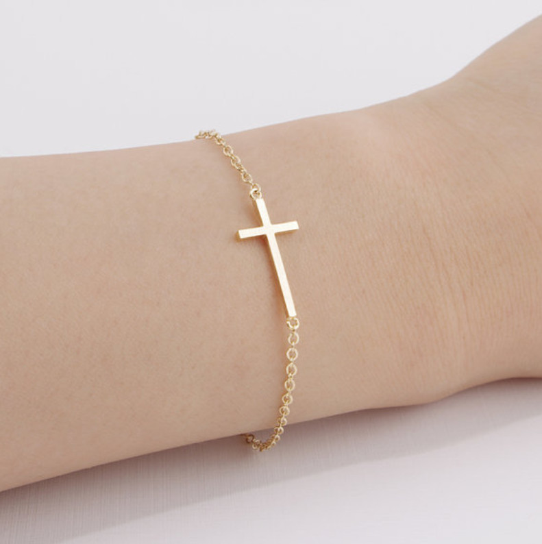 Women 7+2″ 316L Stainless Steel Sideway Cross Bracelet Chain Gift PE49
