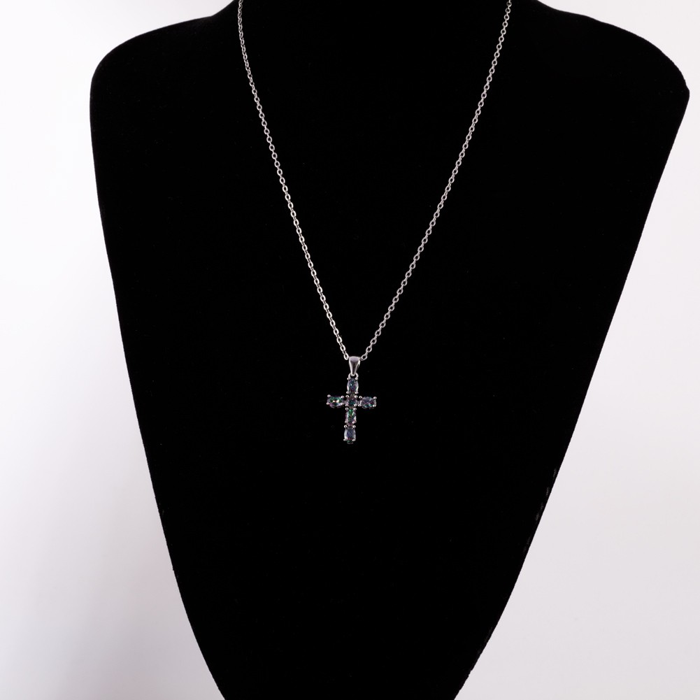 Latin Cross 4×6 Oval Rainbow Mystic Topaz Silver Jewelry Necklace Pendant