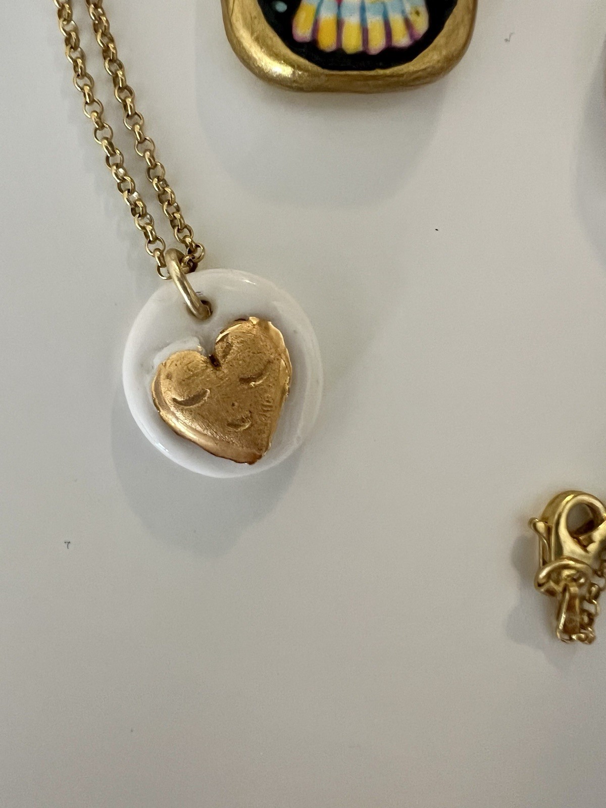 Handmade Ceramic & Porcelain Pendant Charm Necklace Bundle Gold Plated Chain