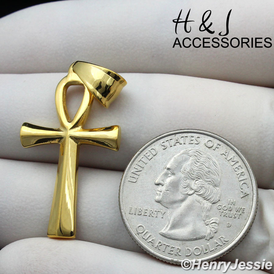 16″-30″MEN Stainless Steel 2mm Gold Plated Box Chain Ankh Cross Pendant*AGP112