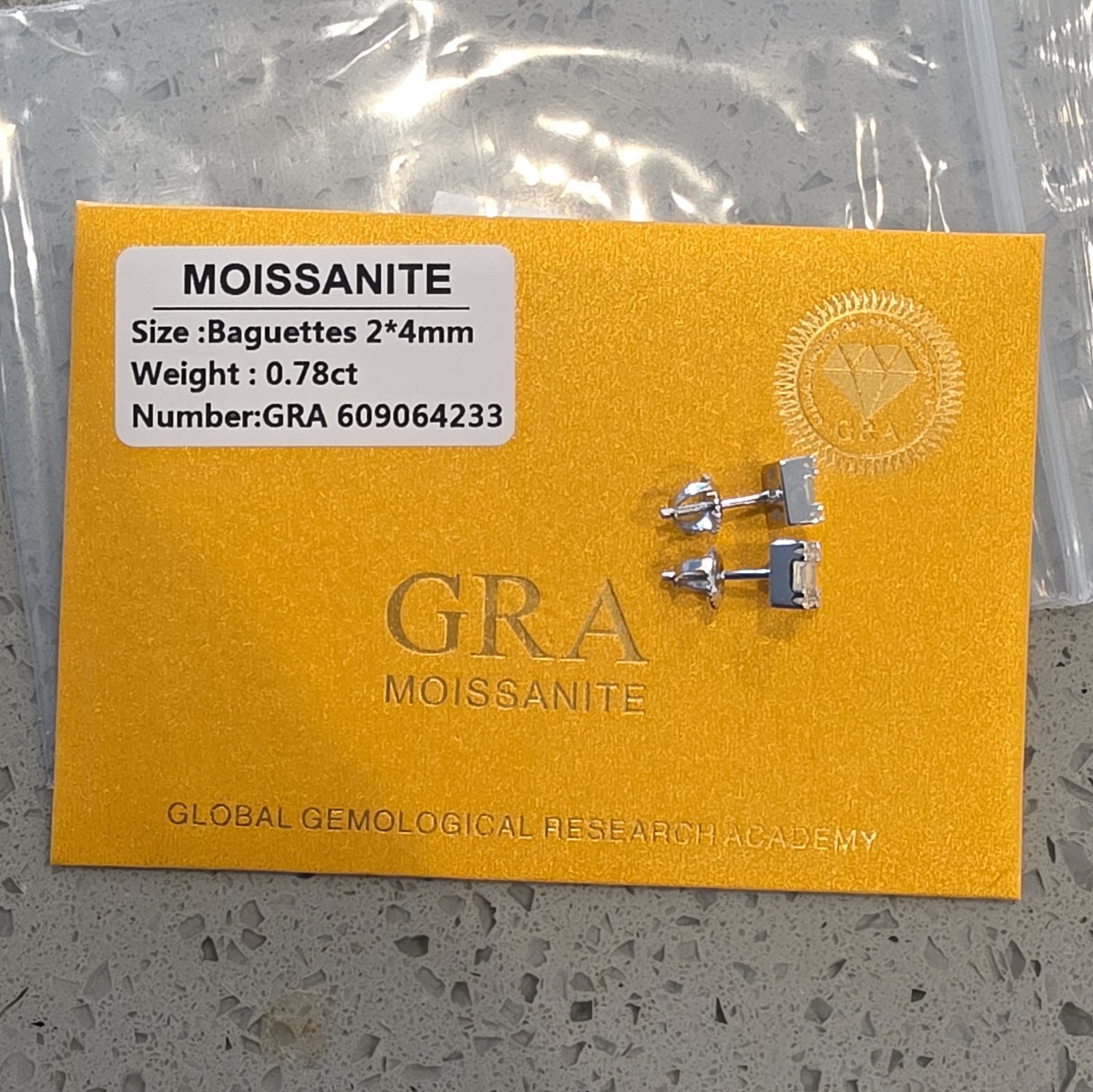 925 Silver Moissanite Baguette Stud Earrings 2x4mm Cushion Screw Back GRA Cert