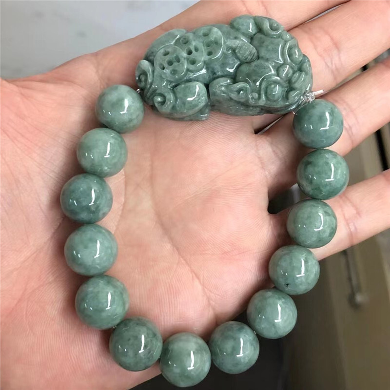 1pcs Real Grade A Natural Green Jade Jadeite Men Women Pixiu Beads Bracelet