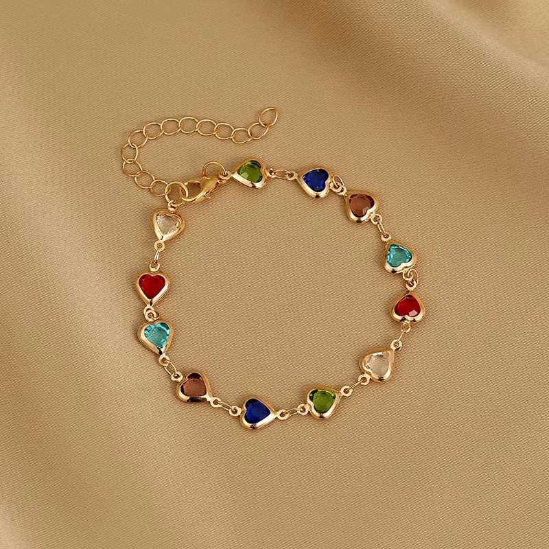 Red Crystal Zircon Heart Bracelet for Women Valentine Gift Metal Chain Jewelry