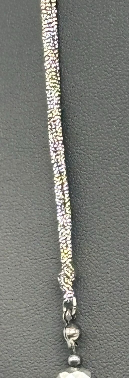 Chico’s Long Beaded Necklace With a Pale Peach Feather Pendant Adjustable Signed