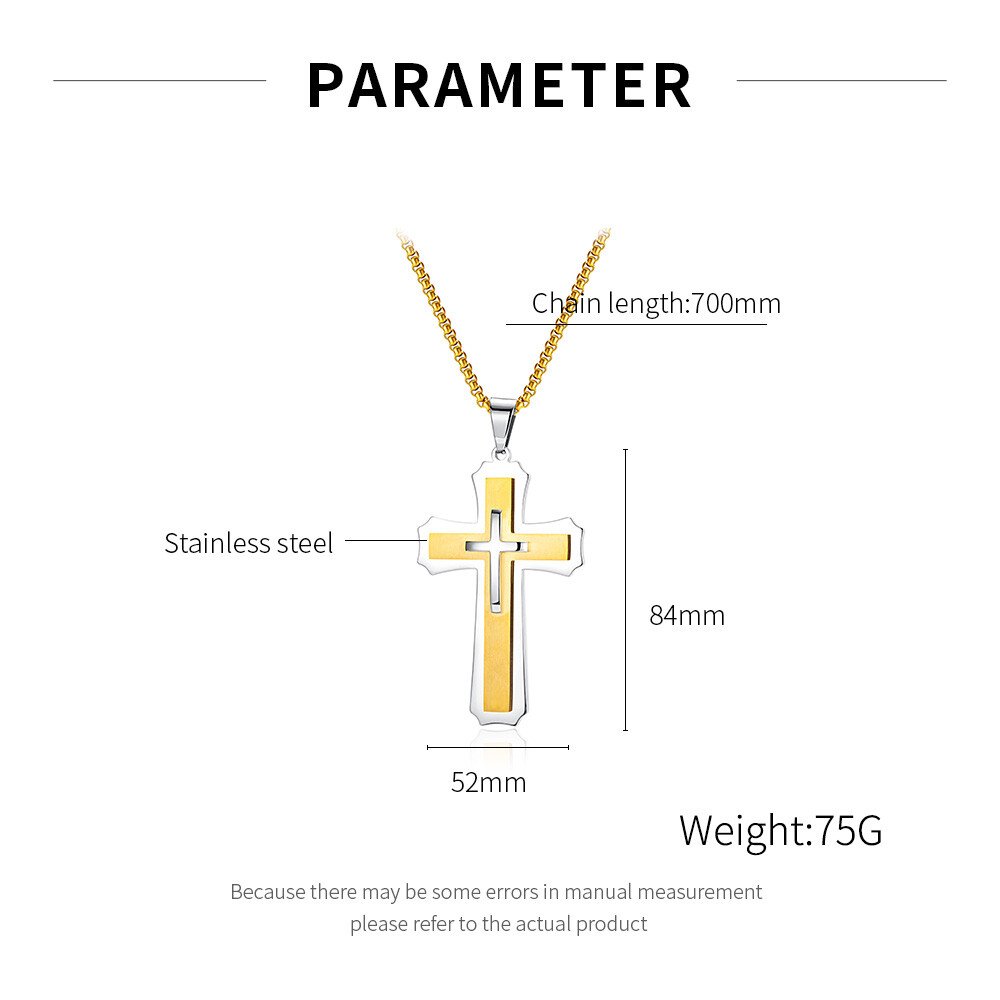 Large 52*84mm Simple Cross Pendant Charm Stainless Steel Rolo Chain Necklace 30′