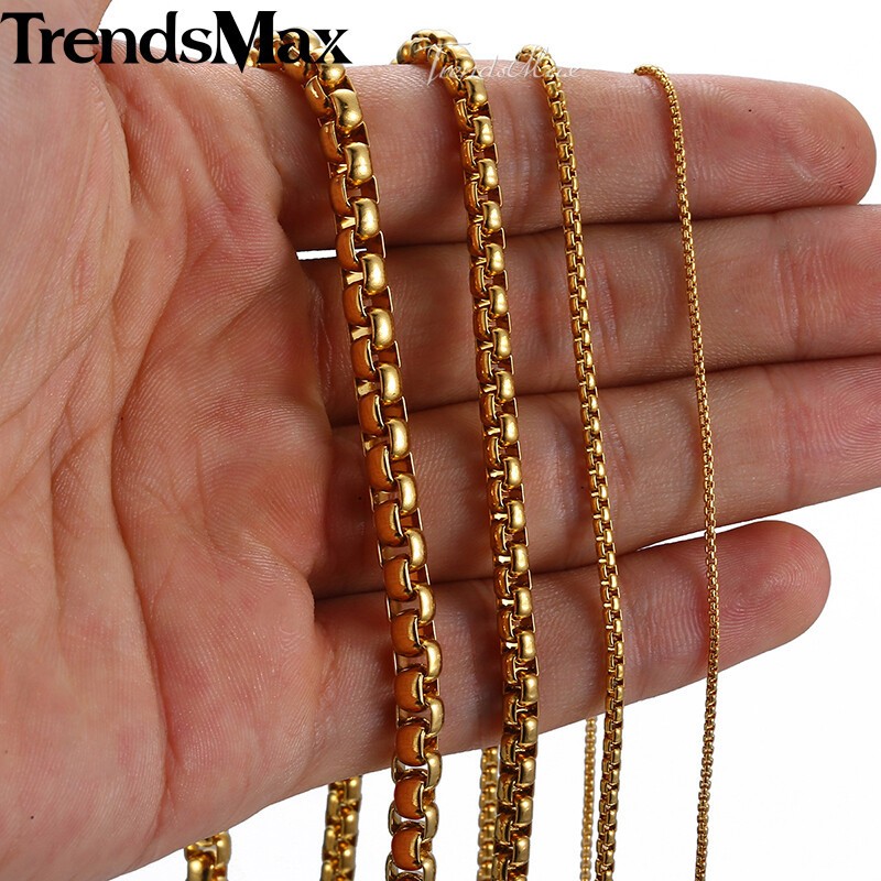 2/3/4/5MM Gold Plated Round Box Chain Necklace Choker Link Men Women 18-30″